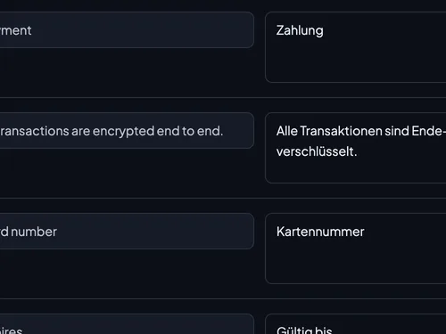 The editor in the inline view: one row per key, each English source text beside the German field it is translated in.